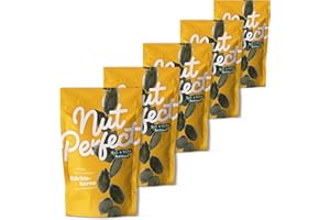 ‎NUT PERFECT BUT A BITE BETTER! Nut Perfect Kürbiskerne, 5 x 100 g, geschält und schonend getrocknet, ungesalzen, unbehandelt, vegan, aromatische Kürbis-Kerne, nussig im Geschmack, Anbau in Norddeutschland