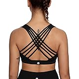 QUEENIEKE Women's Medium Support Strappy Back Energy Sport Bra Cotton Feel Back Pocket
