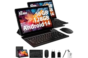 FORUSER Tablet 10 Pollici Android 14 con 5G WiF 6/2.0GHz 36GB RAM 128GB ROM (TF 1TB), Batteria 8000mAh, Tablet con Custodia, Tastiera, Mouse e Cuffie (Nero)