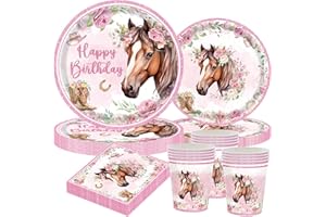 CANCJ Pferd Partygeschirr Set für 10 Gäste – Pferde Geburtstag Deko Kinder mit Pappteller 9"/7", Tassen, Servietten – Party Einweggeschirr für Mädchen Jungen Partyzubehör Dekoration Kindergeburtstag
