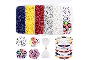 Red Blue and White Clay Beads, Beads for UEFA Bracelet Making, Funtopia 5000 Pcs Heishi Flat Round Bead, Friendship Bracelet Kit with Letter Sports Bead, Birthday Gift for Boys Adults