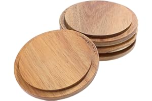 VILLCASE 4 tapas de madera de bambú de 9 cm, tapas de almacenamiento redondas, reutilizables, tapas de cierre de madera, tapas pequeñas para vasos de cristal, tapas de bambú