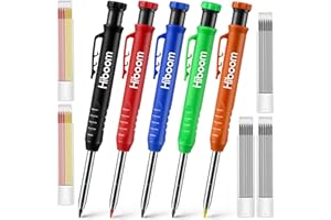 Hiboom 5 Matita Meccanica Carpentiere, 30 Ago Ricariche Indicatore di Foro Punta Naso con Temperamatite, Strumenti Lavorazione Legno, Brevetto di Design (Arancione, Rosso, Verde, Blu, Nero)