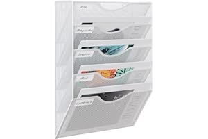 EasyPAG 5 Compartiments Métal Porte Revue Mural Porte Document Suspendu A4 Organisateur de Bureau à Suspendre Banette de Rangement Range Papier Corbeille a Courrier Murale,Blanc