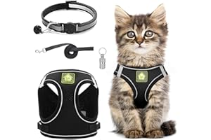 GRANTOP Cat Harness and Lead Set,Adjustable Reflective Stripe Cat Kitten Walking Vest with Leash Cats Collar,Escape Proof Soft Mesh Vest Harness and Lead for Small Medium Cats Pets Walking