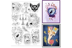 ‎GLOBLELAND GLOBLELAND Witchcraft Magical Clear Stamps Für DIY Scrapbooking Journals Dekorative Karten Making Magic Ball Kitten Fantasy Silikon Clear Stamp Seals for Halloween Witch's Day