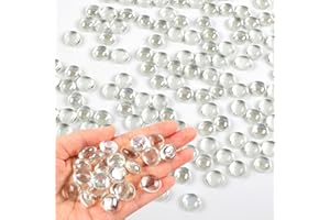 Deepton Glass Pebbles, 150 PCS Flat Glass Beads for Vases Approx 360g, Clear Decorative Stones for Aquariums, Vases, Flowerpots, Mosaics, and Outdoor Landscaping (12-14mm)