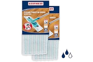 Leifheit Lot de 2 housses lave-sol Clean Twist M Ergo micro duo, housse de rechange microfibres, housse pour balai à plat nettoyante et absorbante, housse polyvalente tous sols, housse double fibre