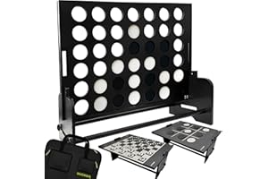 QUOKKA Riesiges Schwarz Vier-Gewinnt-Spiel - 4-in-1-Superset – Jumbo-Familienspiel aus Holz für Erwachsene - Familienparty im Garten - Großes Schach und Dame - Indoor-Spiel - Tic-Tac-Toe aus Holz