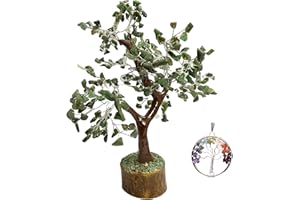 KACHVI Crystals Healing Stones Seven Chakra Natural Healing Gemstone Bonsai Fortune Money Tree for Good Luck Wealth & Prosperity Home Decor Gift (300 Beads) of 10-12 Inch (Silver Wire, Dark Green)