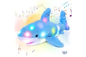 Hopearl LED Musical Plüsch Hai Leuchtet Singendes Plüschtier Lautstärkeregulierung Schlaflied Animierte Beruhigung Geburtstagsfest für Kinder Kleinkind Mädchen, Blau, 28 cm