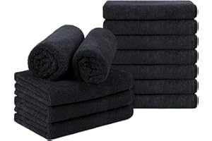 Orighty Toalla de salón negra, paquete de 12 (no a prueba de blanqueador, 16 x 27 pulgadas), toallas de microfibra súper suaves y absorbentes para salón, manos, gimnasio, baño, spa y cuidado del