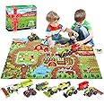 Oriate Diecast Farm Tractor Toys with Animal & Activity Play Mat, 38 Piece Educational Realistic DIY Child's Farm Vehicle Set for Kids, Including Pretend Play Rug Harvester Cropcutter Cow Horse