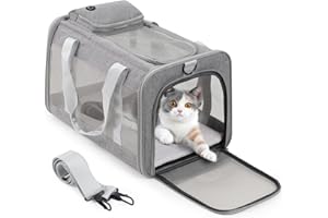 YUOCT Portable Pet Dog Cat Carrier Bag, Breathable Cat Carrier Handbag, Airline Approved, Safety Leash, Foldable Bunny Puppy Cat Carrier up to 20lbs, Cat Bag for Travel Hiking Camping Outdoor (Grey)