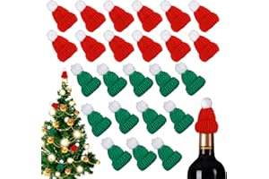 Bewudy 24pcs mini bonnet de Père Noël, mini chapeau de poupée, chapeau de Noël topper de bouteille de vin pour le bricolage Artisanat de Noël Arbre de Noël Décorations de Noël Cadeaux (rouge + vert)