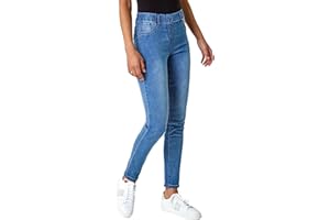 Roman Originals Jeggings for Women UK Jean Ladies Stretchy Trousers Denim Leggings High Waist Rise Pull On Skinny Straight Leg Cotton Pants Flattering Smart