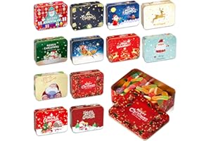 TZEKING 12PCS Barattolo Biscotti Natale con Coperchio,Scatola Natalizia per Biscotti e Caramelle Lamiera,Catola di Latta Natalizia Scatola Regalo,Confezioni Colorate Riutilizzabili