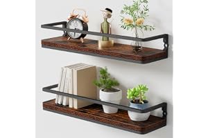 AFAjwsc 2-pack rustika trähyllor väggmonterade, uppsättning av 2, badrum, kök, sovrum, kontorsförvaring, 42 cm