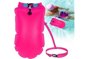Minicoco Swim Buoy Waterproof Swimming Floats PVC Tow Float Dry Bagor Adults and kids Inflatable Watertight Dry Bagfor Open Water Water Sports Triathletes Kayakers Snorkelers (Rose)