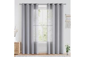 ‎FMFUNCTEX FMFUNCTEX Grau Vorhänge Leinenoptik mit Ösen Leinen Gardinen Halbtransparent Landhausstil Wohnzimmer Modern für Schlafzimmer Kinderzimmer Balkontür 2er Set, 225 x 127 cm (H x B)