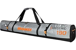 BRUBAKER 'CarverTec Pro' - Housse à Skis rembourrée - pour 1 Paire de Skis + Bâtons - 170 ou 190 cm - Argenté/Orange