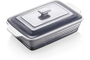 LOVECASA Teglia da Forno in Gres Teglia Rettangolare per Lasagne 4500 ml, Lasagnere/Teglia per Cottura con Manici e Coperchio, Ideale per Lasagne/Pasta/Torta/Tapas, 39,5 * 24 * 9 cm, Grigio Graduale