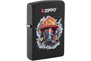 Zippo Sturmfeuerzeug - Firefighter Design - Schwarz Matt - Colour Image - Nachfüllbar - Wiederverwendbar - Windfestes Design - Geschenkbox - Made in USA