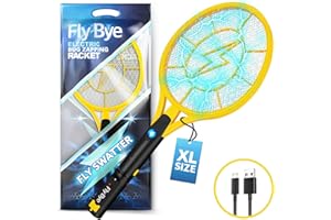 Fly-Bye Raquette Electrique Insectes Rechargeable - Raquette Anti-Moustique Electrique - Tapetteà Mouche électrique - 4000v - USB rechargeable - LED brillante