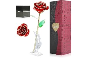 ELEUTH 24k Rosa Placcato Oro,Rosa Eterna Stabilizzata con Supporto Rosa Artificiale Fiore Romantico Perfetto Regalo per Confezione Fidanzata, San Valentino,Fsta della Mamma,Anniversario,Matrimonio