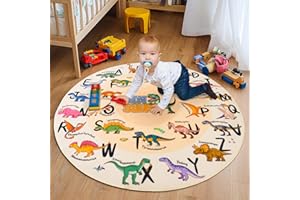 GthreeD Round Kids Play Rug Dinosaurs Round 120 cm Soft & Non-Slip Soft Crawling Play Mat for Children Toddlers Bedroom Playing and Learning,Washable Classroom Rug.
