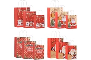 BSEICAL 12 Pezzi Natale Sacchetti Regalo di Carta Kraft, Regali Natale Sacchetti Carta con Manici, Buste Regalo Sacchetti Caramelle Sacchetti Per Biscotti, Decorazioni per Confezioni Regalo (B)