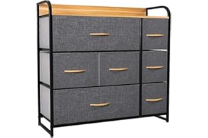 YITAHOME Comoda - Cómoda Dormitorio de Tela con 7 Cajoneso para Dormitorio, Sala de Estar, Pasillo, Armarios - Estructura de Acero Resistente, Cubos de Tela de Fácil Extracción (Gris Frío)
