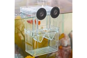 AUTUUCKEE Fish Breeding Box, Plastic Aquarium Fish Tank, Floating Fish Incubator with Suction Cups (11x8x7 cm) for Guppy, Tropical Fish