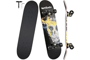 Hikole Skateboard pour débutants, 31" x 8", Planche à roulettes complète en érable Canadien 7 Plis, Planches à roulettes concaves à Double Coup de Pied pour Enfants, Adolescents et Adultes.