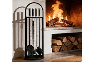Kingson 5-Piece Fireside Companion Set 22x16x66cm Log Burner Accessories Complete Fireplace Tool Kit for Efficient Hearth Maintenance Black