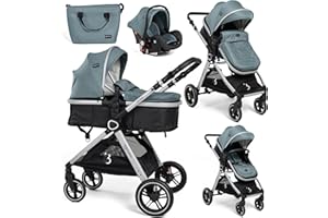 BEBELISSIMO - Poussette combinée trio 3 en 1 - siège auto 0m – nacelle – dès la naissance – jusqu’à 22kg – Nicea - vert