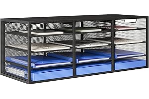 Senhoglb 12 Fächer schreibtisch Organizer, Ablagefächer Stapelbar, Metal Aktenablage A4 Stapelbar, Büroablagen Stapelbar, Schreibtisch Sblagefächer für Papier aufbewahren, Schwarz B