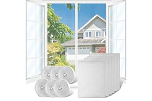 FFTANXS 6 pcs Moustiquaire Fenetre,Rouleau Moustiquaire,Moustiquaire Avec 6 Bande Velcro Moustiquaire,Moustiquaire Découpable 130 cm x 150 cm,Protéger la Famille Contre Les Insectes(Blanc)