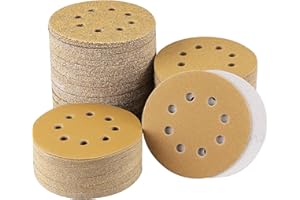 Sruhrak 120 Pcs 125mm Sanding Discs, 40/60/80/100/120/150/180/240/320/400/600/800 Grit Nylon Adhesive Sanding Pads 5 Inch 8 Hole Hook and Loop Sanding Disc for Orbital Sander