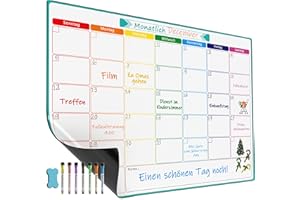 ‎KTRIO KTRIO A3 Magnetischer Monats-Wochenplaner für Haushaltsplan, Einkaufsliste, Essens- und Fitnessplanung. Nass & trocken abwischbares Whiteboard mit 7 Markern und Schwamm zum Aufhängen.