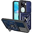 Designerz hub® iQOO Z9s 5G Back Cover | Heavy Duty Hybrid Case with 360 Degree Rotating Finger Ring Holder + Slider Shutter Camera Protection Case for iQOO Z9s 5G 5G - Blue