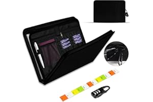 Uniwersalny wodoodporny teczka Qefuna Mapen-13, rozszerzalna teczka A4, organizer na dokumenty w kształcie harmonijki, teczki są dostarczane z kolorowymi etykietami i ognioodpornymi zamkami（czarny）