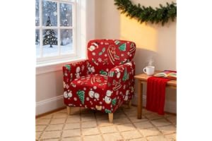 OKYUK Christmas Banquet Armchair Slipcovers Printed Chair Slipcovers with Arms 1-Piece Stretch Chair Covers for Living Room Anti Slip Soft Armchair Slipcover Kids Pets Friendly （Christmas）