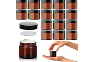 ‎VOLILA Braunglas Salbentiegel Gläschen mit Deckel (60ml x 16 Stück) - Glastiegel Creme Dosen zum Befüllen - Ideal als Kosmetik Aufbewahrung, für Cremes, Salben usw.