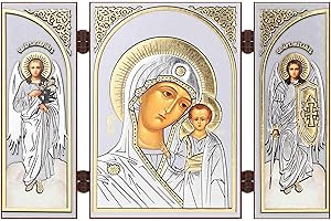 NKlaus - Mother of God of Kazan - Icon Triptych Christian - 8.5 x 13 cm - Travel Altar Wood 16643