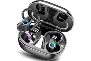 OYIB Wireless Earbuds Sport, Bluetooth 5.3 Headphones with Stereo CVC8.0 Noise Cancelling Mic, 50H Deep Bass Wireless Earphones with EarHooks, LED Display, IP7 Waterproof Headset for Running Sport