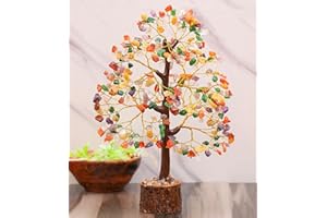 Crocon Mix Chakra Gemstone Tree Feng Shui Figurine Money Bonsai Good Luck Reiki Healing Crystals Decoration Ornament Sculpture Prosperity Table Decor Gift Size 10-12"