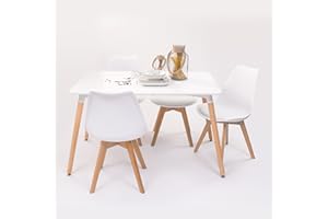 SENSACION DE HOGAR HOMELY MUEBLES DECORACION DESCANSO Homely - Conjunto de Comedor Tower Day 120 con Mesa lacada Blanca de 120x80 cm y 4 sillas Day (Blanco)