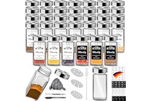 Miorkly Zestaw 35 pojemników na przyprawy, prostokątne, z wkładem do posypywania, pokrywki ze stali nierdzewnej, zestaw pojemników na przyprawy, pojemnik na przyprawy, słoik, przechowywanie i