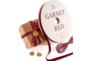 Vitalizart Cinta de Terciopelo Rojo 0,95 cm x 13,7 m con Cordel & Colgantes Metálicos, Cinta de Tela Continua para Envolver Regalos Navideños, Lazos, Adornos para el Árbol, Decoraciones Festivas